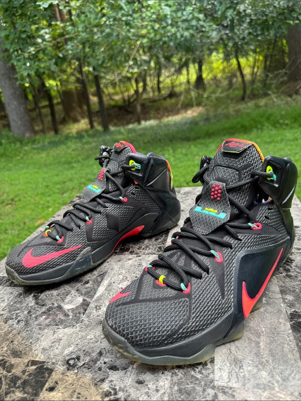 Nike Lebron James XII 12 Data Elite Black Bright Mango Mens Size 10